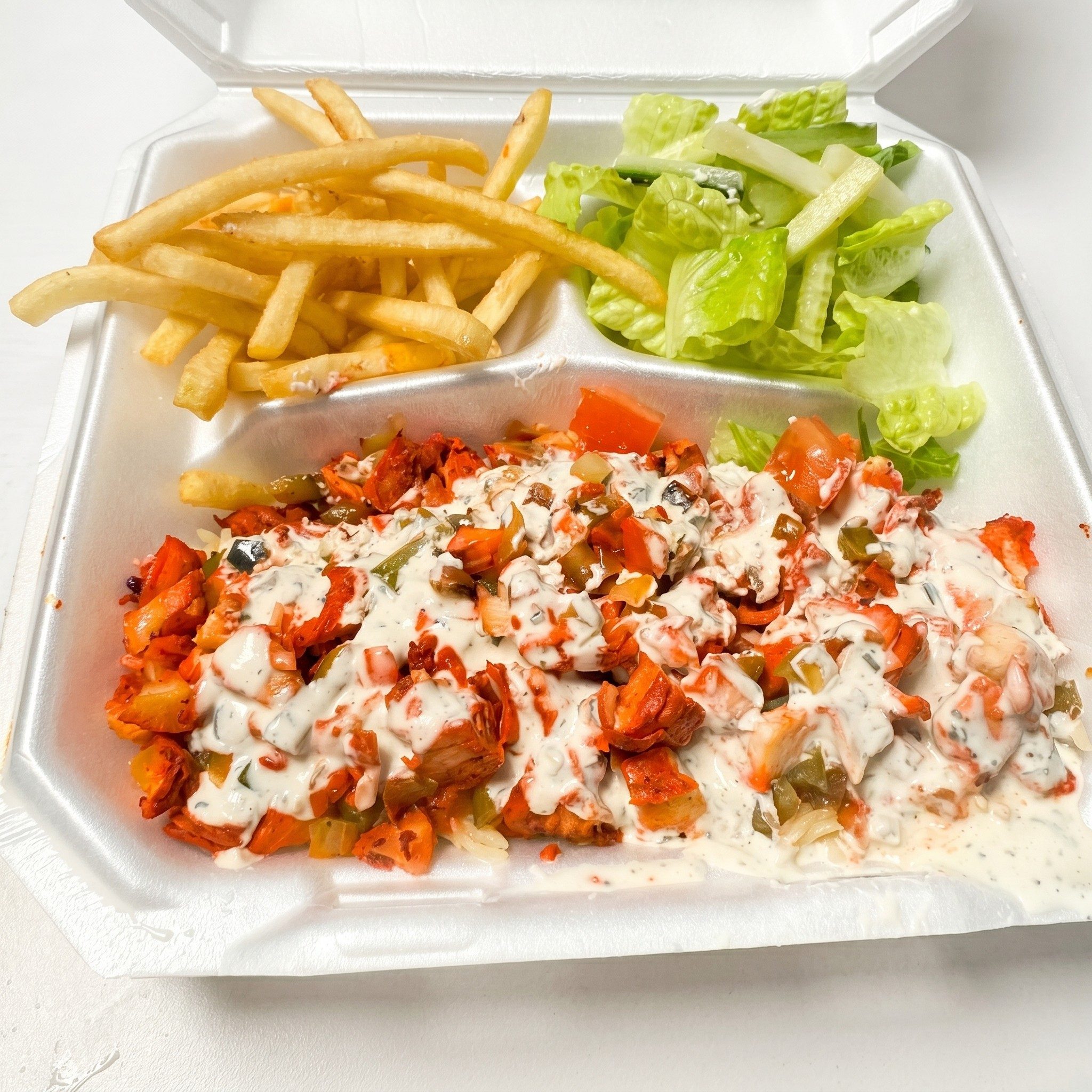 NY Style Chicken Over Rice & Salad.