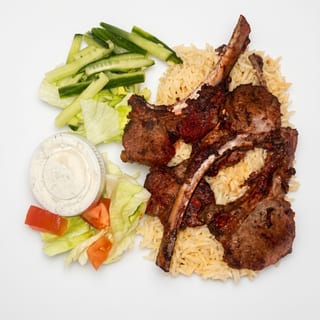 Lamb Chops Over Rice & Salad Plate